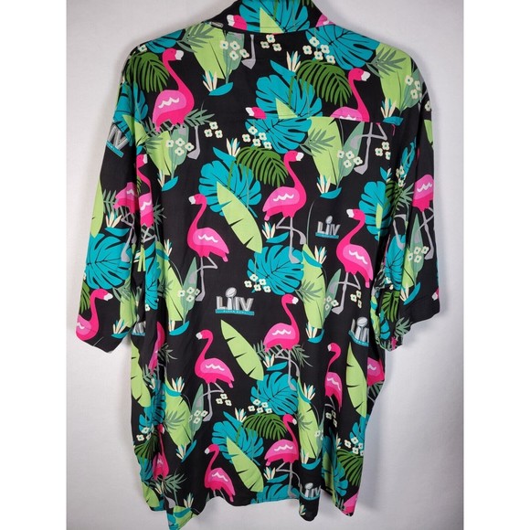 Super Bowl NFL Button Shirt 2XL Hawaiian Flamingo Palm Short Sleeve NFL - Picture 3 of 4